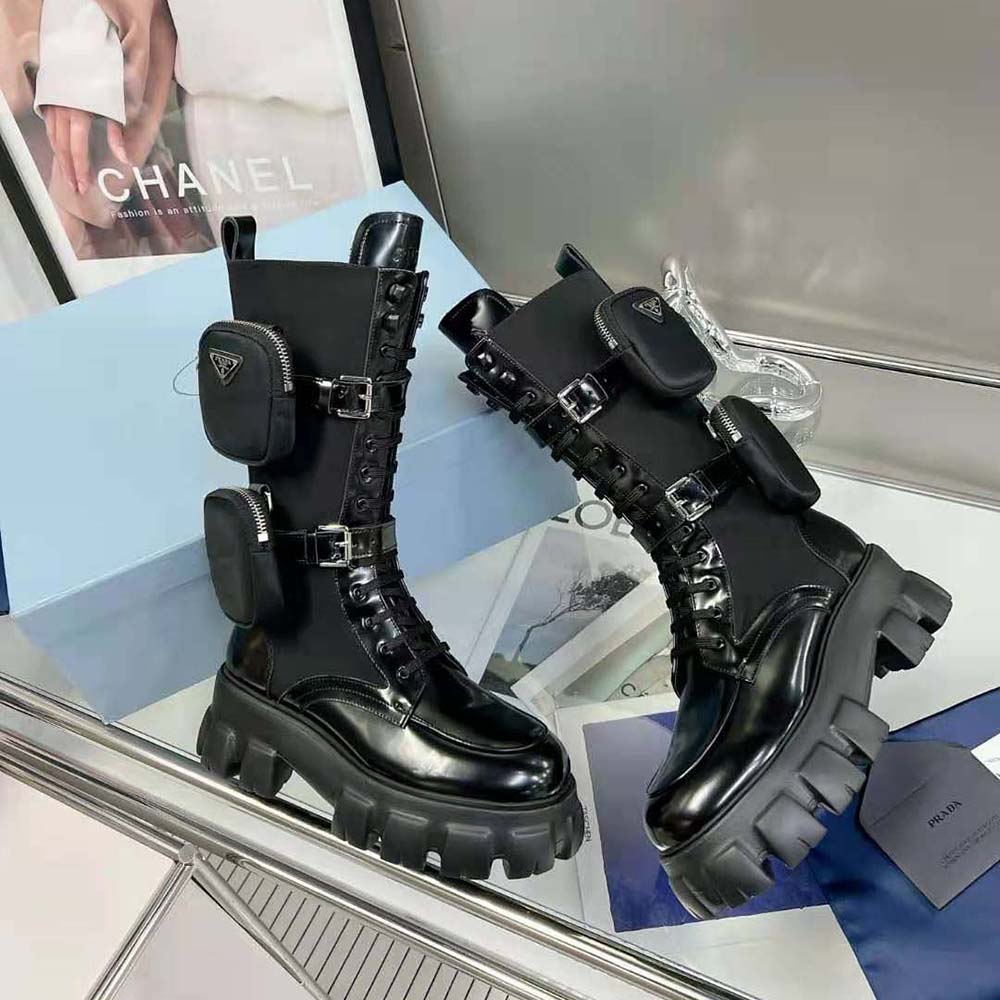 Prada Women Monolith Leather and Nylon Boots-Black - image 4
