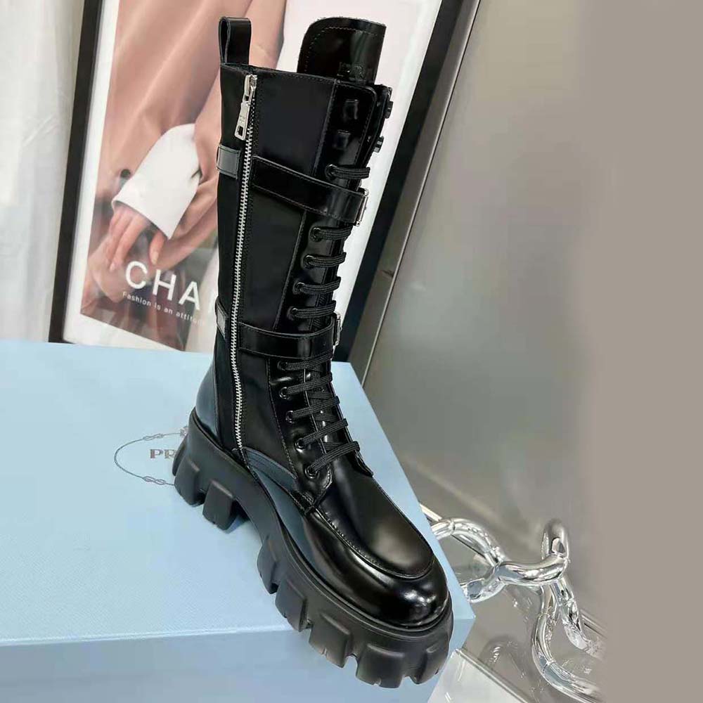 Prada Women Monolith Leather and Nylon Boots-Black - image 6