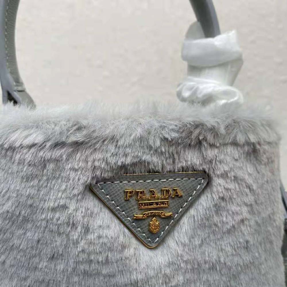 Prada Women Panier Shearling Mini-Bag-Silver - image 8