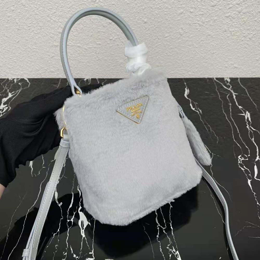 Prada Women Panier Shearling Mini-Bag-Silver - image 5