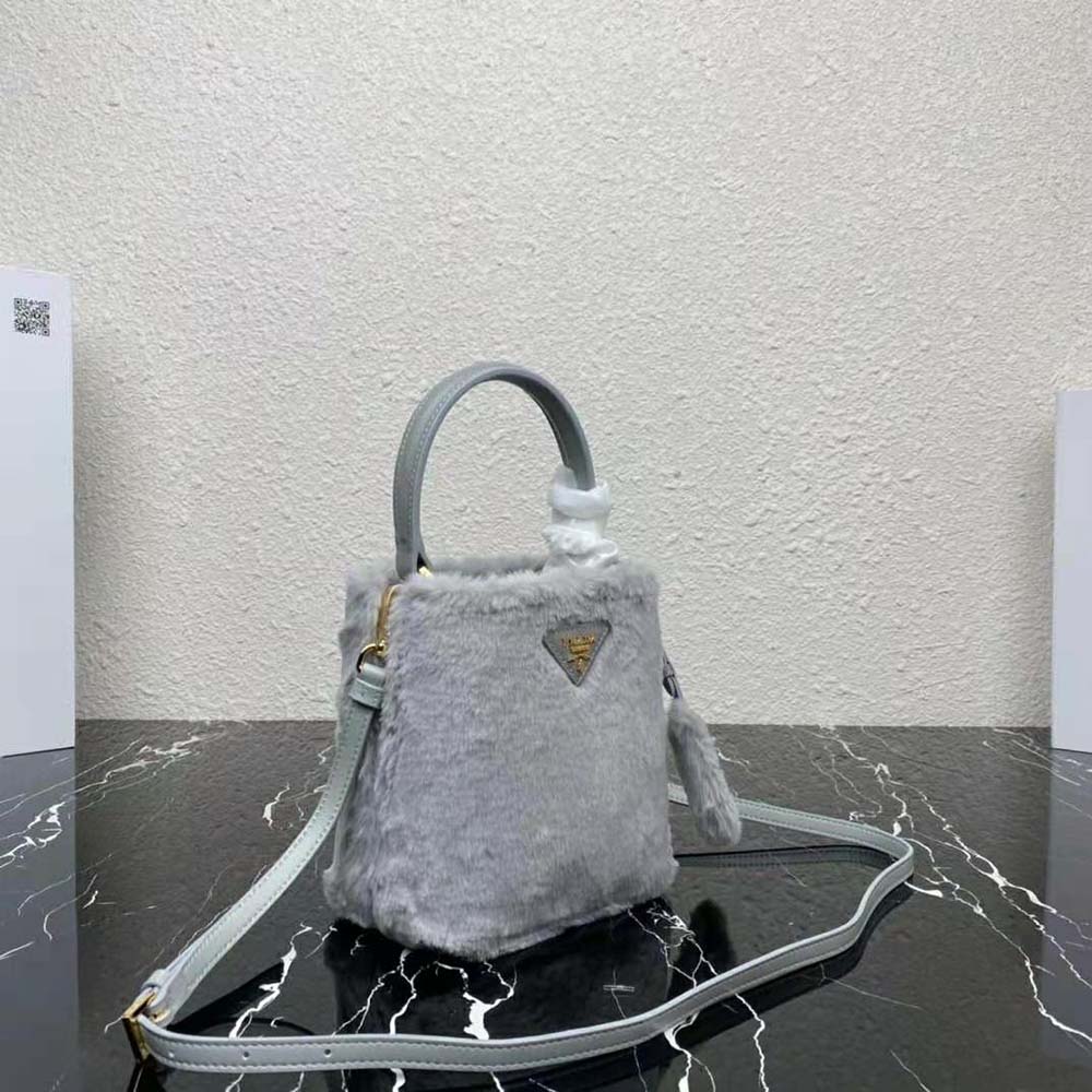 Prada Women Panier Shearling Mini-Bag-Silver - image 4