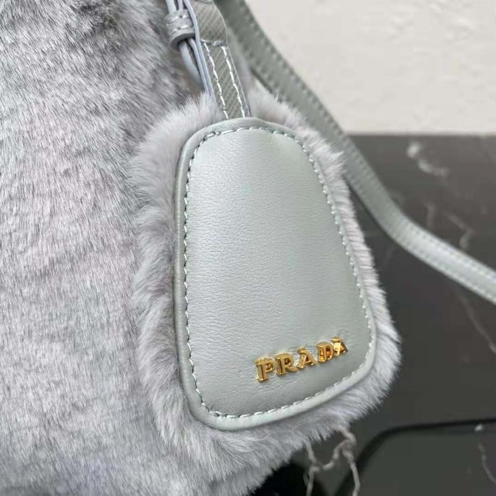 Prada Women Panier Shearling Mini-Bag-Silver - image 9