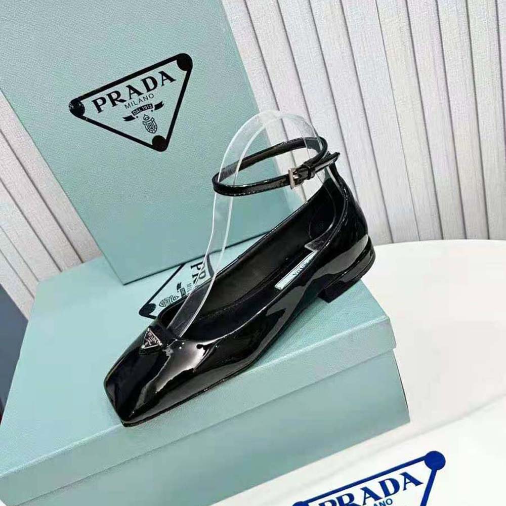 Prada Women Patent Leather Ballerinas-Black - image 8