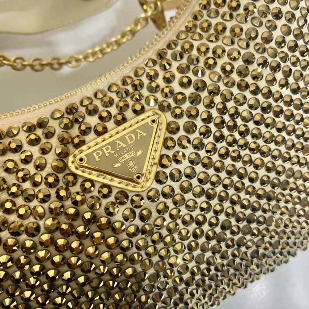 Prada Women Re-Edition 2005 Satin Bag with Crystals-Gold - image 8