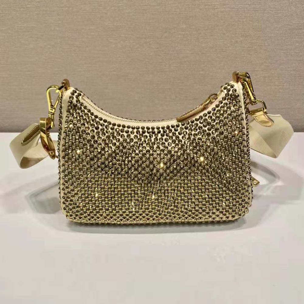 Prada Women Re-Edition 2005 Satin Bag with Crystals-Gold - image 5
