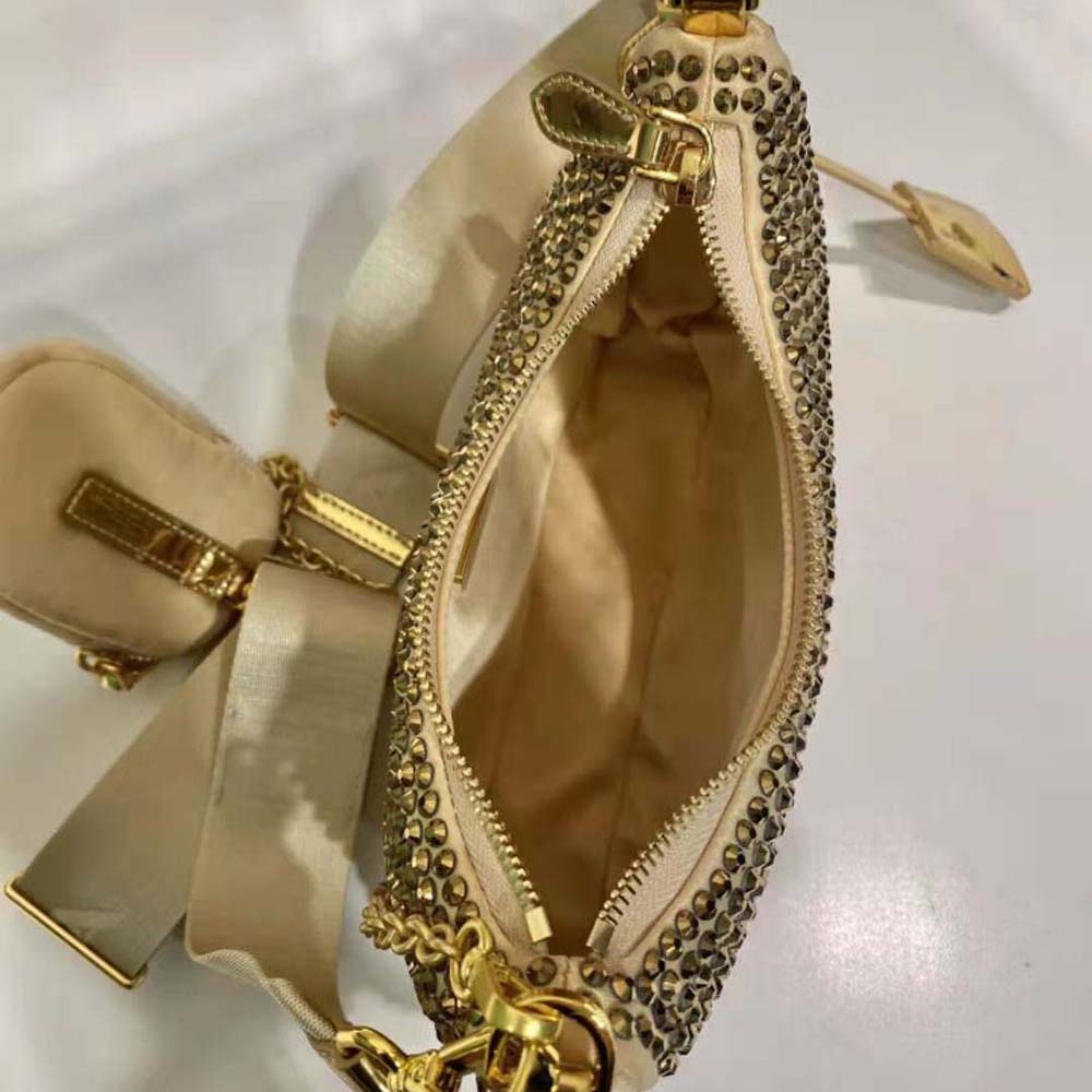 Prada Women Re-Edition 2005 Satin Bag with Crystals-Gold - image 9