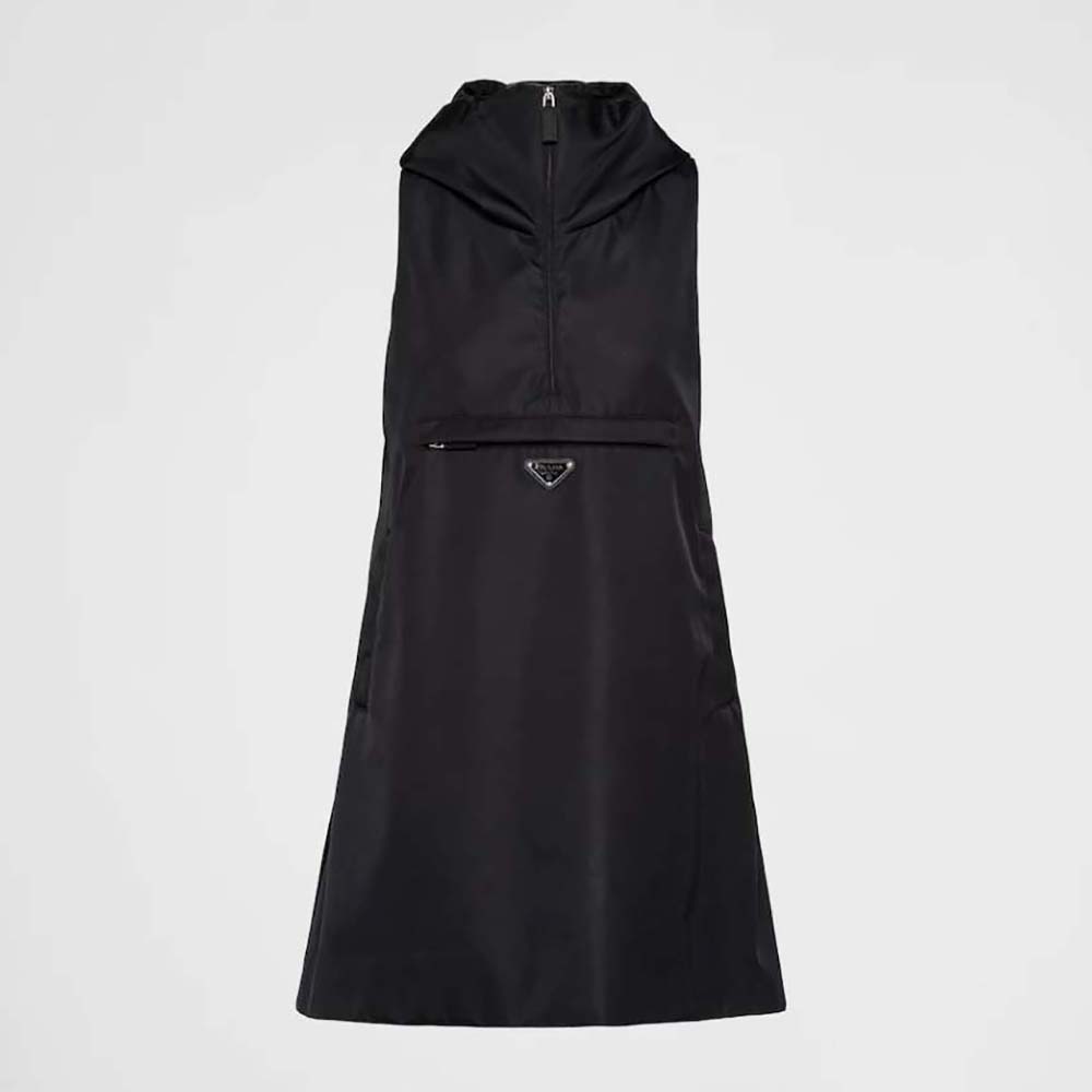 Front view of Prada Women Re-Nylon Mini-Dress with Enameled Metal Triangle Logo
