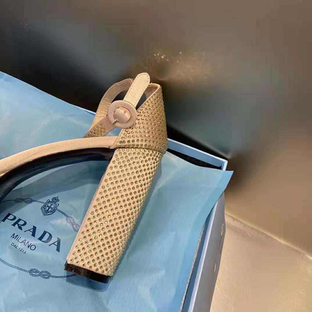 Prada Women Satin Platform Sandals with Crystals-Gold - image 8