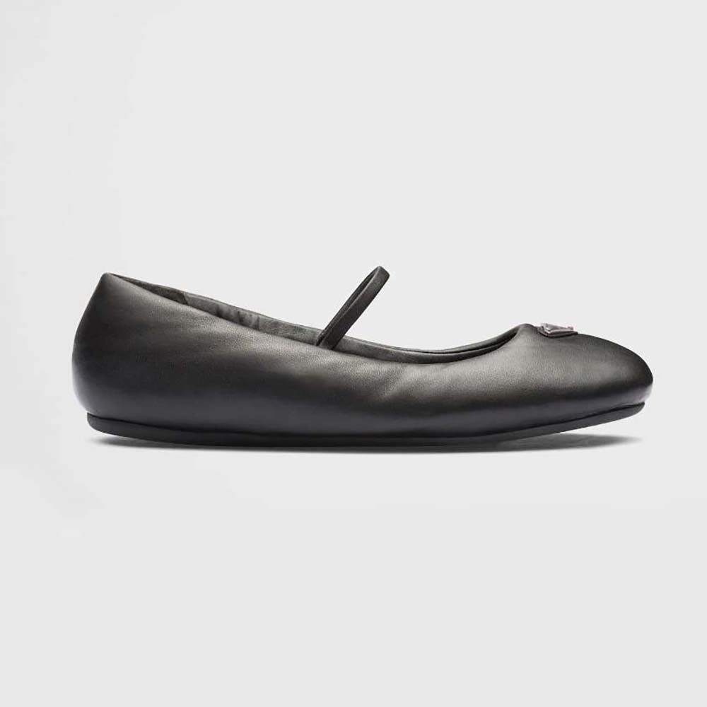 Side profile of Prada Women Soft Padded Nappa Leather Ballerinas-Black