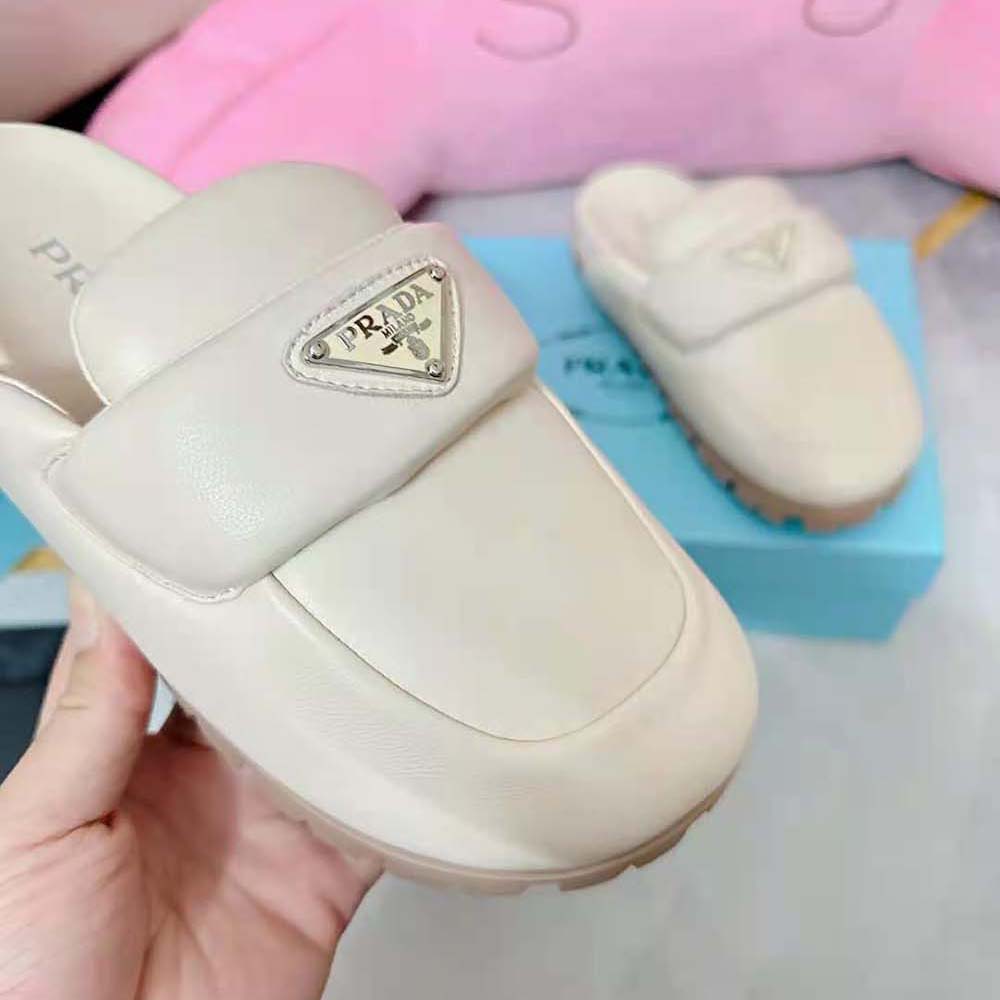 Prada Women Soft Padded Nappa Leather Sabots-Beige - image 9