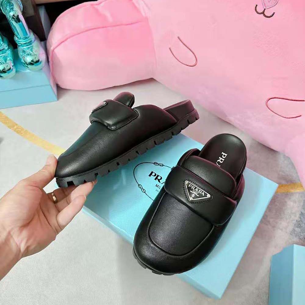Prada Women Soft Padded Nappa Leather Sabots-Black - image 7