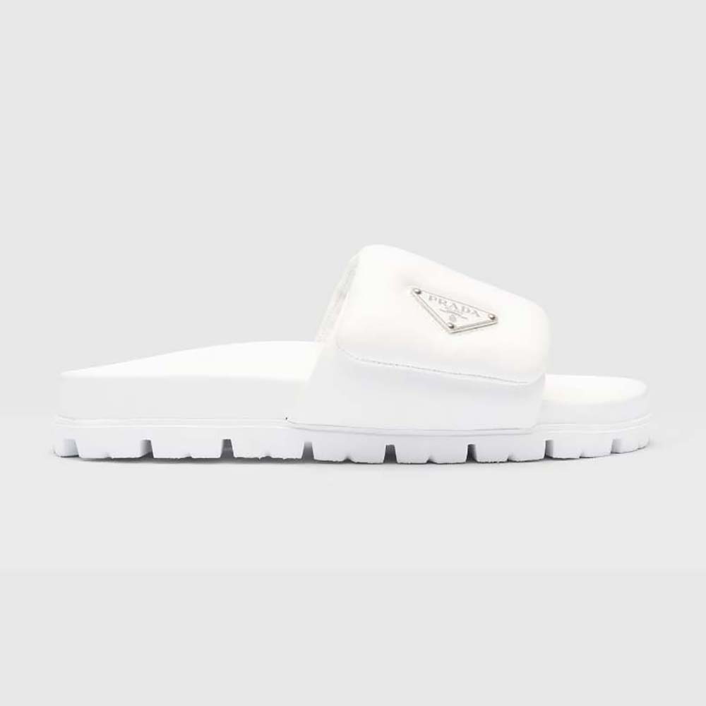 Side profile of Prada Women Soft Padded Nappa Leather Slides-White