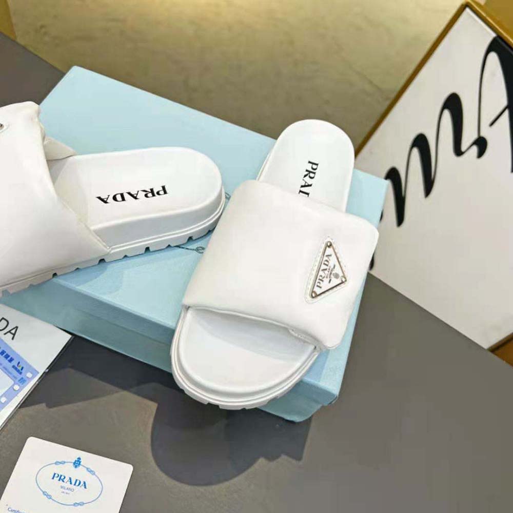 Prada Women Soft Padded Nappa Leather Slides-White - image 7