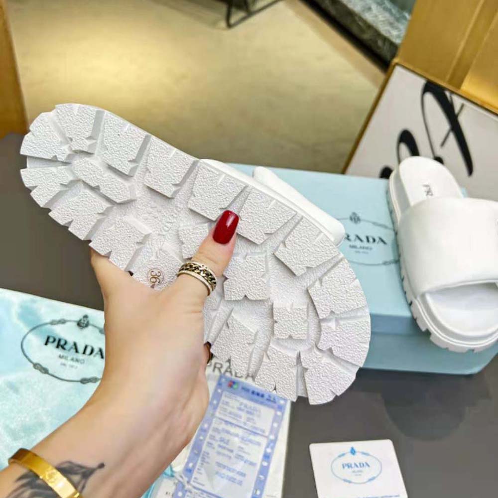Prada Women Soft Padded Nappa Leather Slides-White - image 8