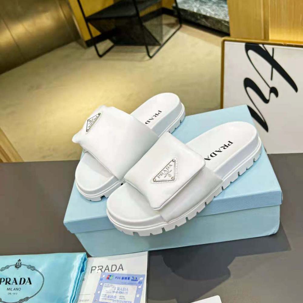 Prada Women Soft Padded Nappa Leather Slides-White - image 4