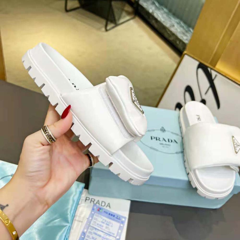 Prada Women Soft Padded Nappa Leather Slides-White - image 5