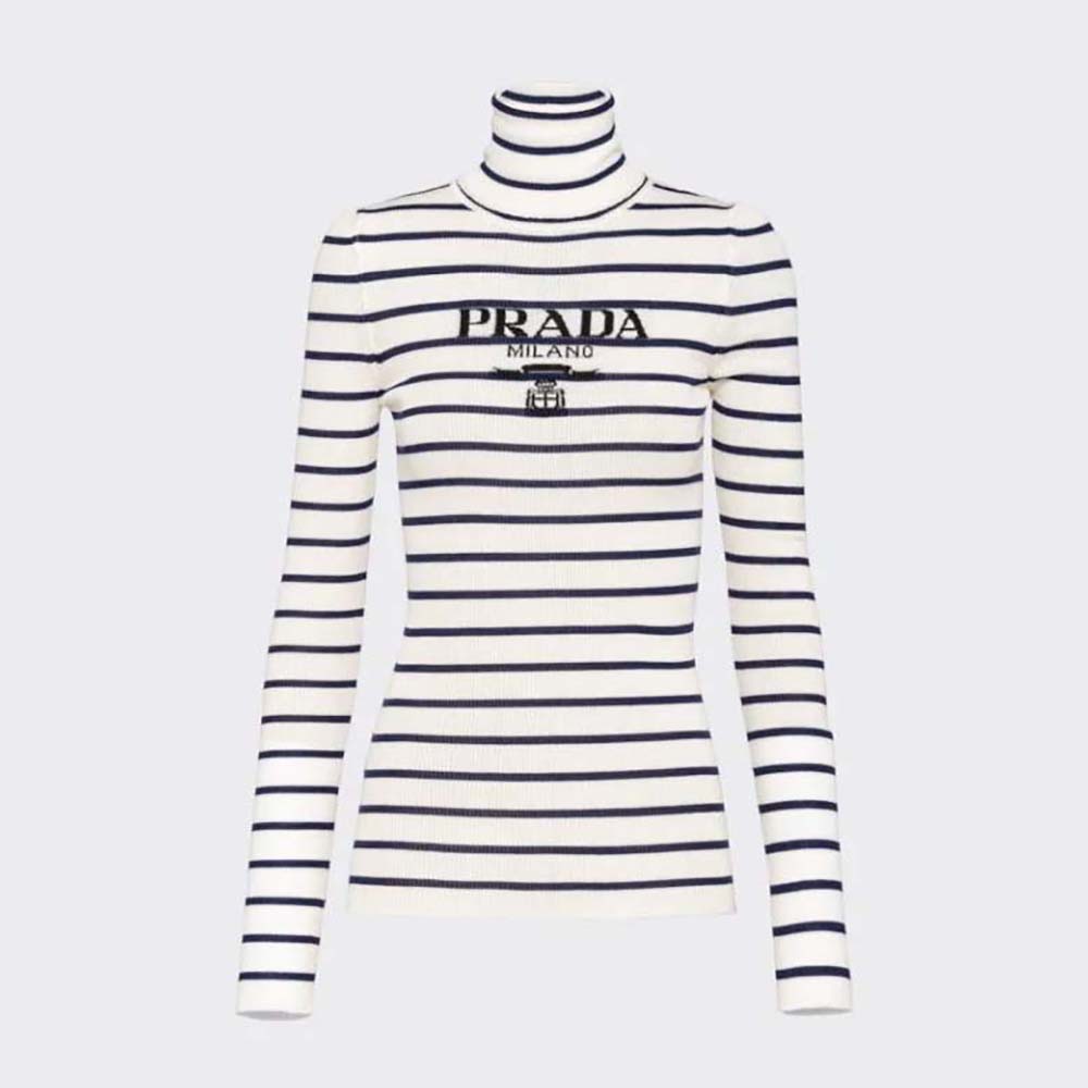 Front view of Prada Women Superfine Wool Turtleneck Sweater in black