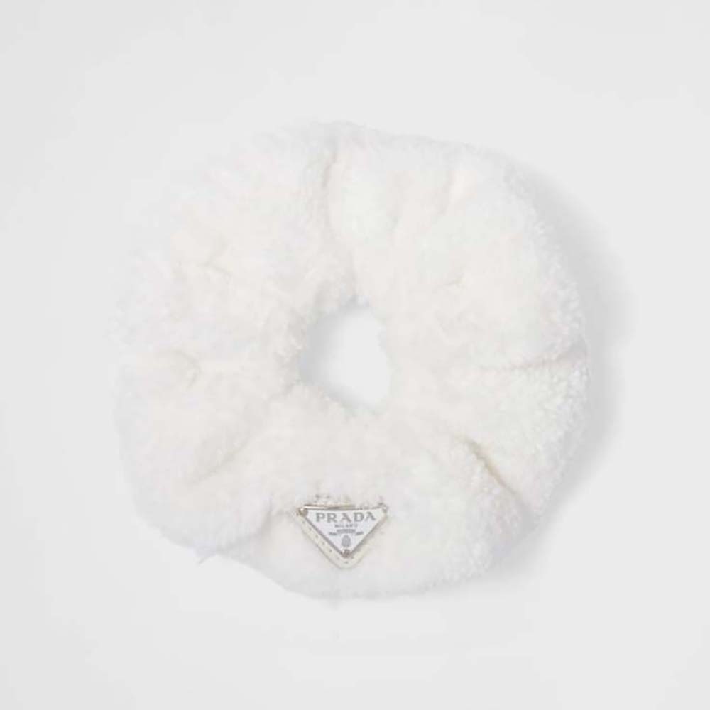 Close-up of Prada Women Terry Scrunchie with A Retro Mood soft terry cloth texture