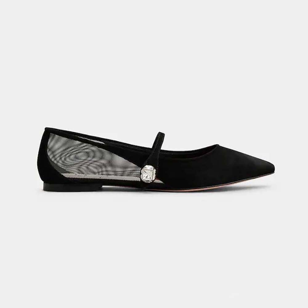 Side profile of Roger Vivier Women Babies Ballerinas in Suede-Black