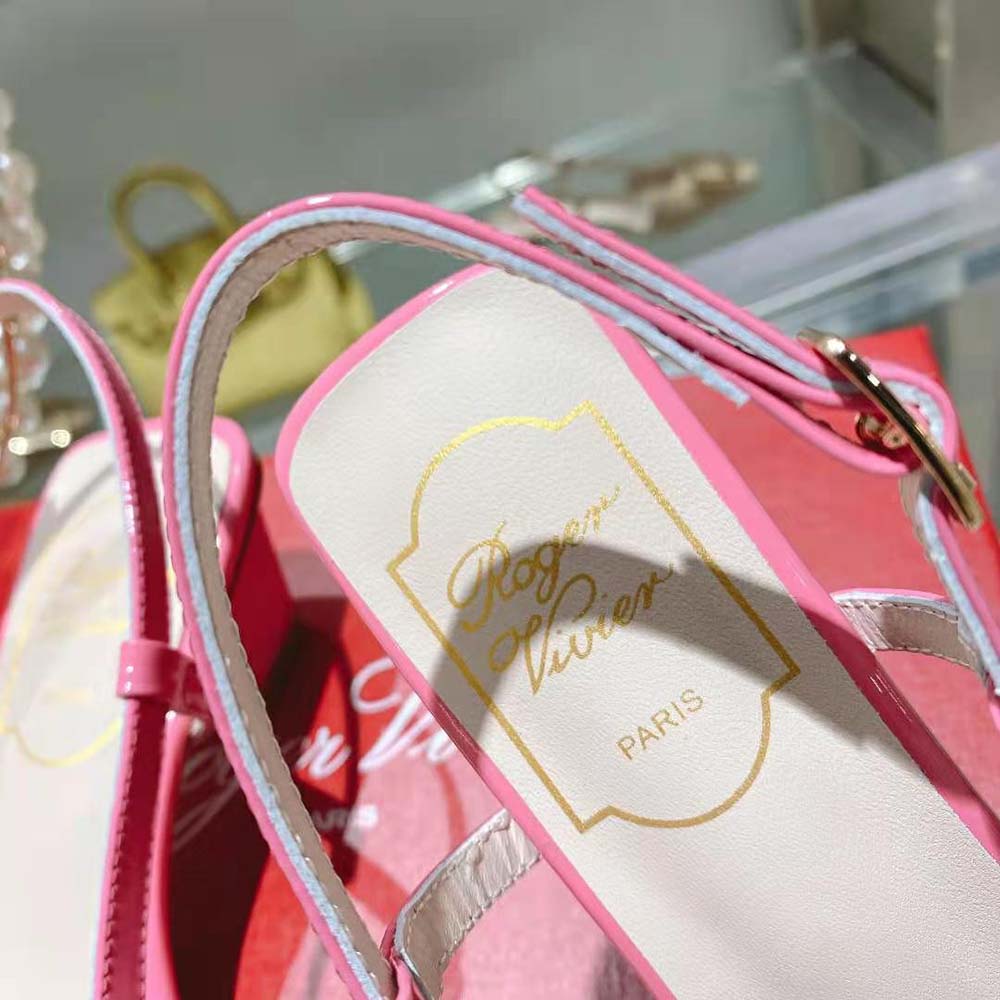 Roger Vivier Women Belle Vivier Lacquered Buckle Slingback Pumps in Fabric-Pink - image 10