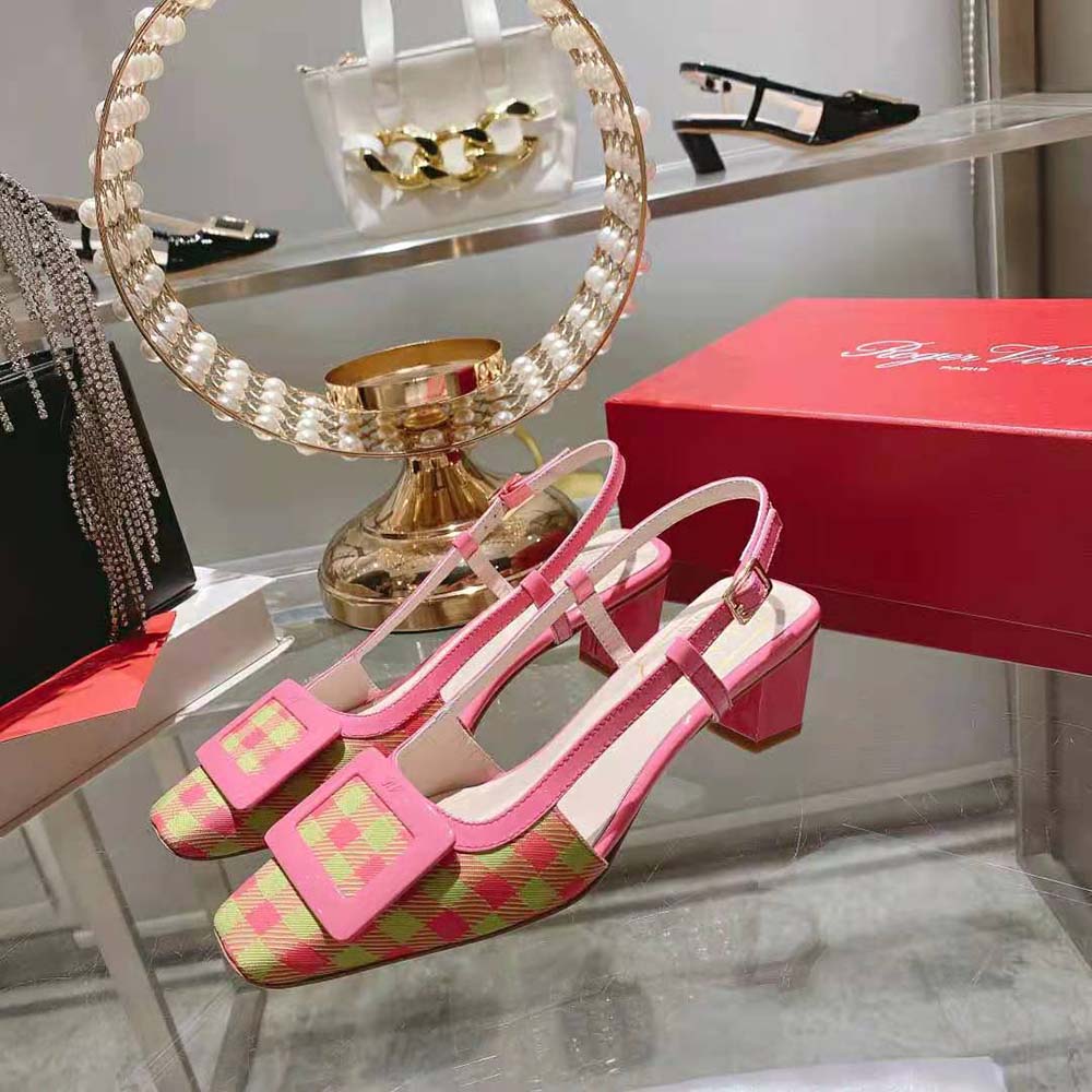 Roger Vivier Women Belle Vivier Lacquered Buckle Slingback Pumps in Fabric-Pink - image 5
