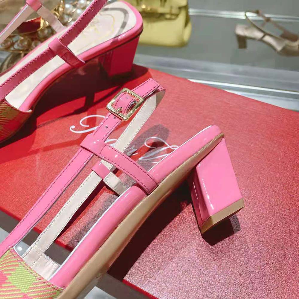 Roger Vivier Women Belle Vivier Lacquered Buckle Slingback Pumps in Fabric-Pink - image 8