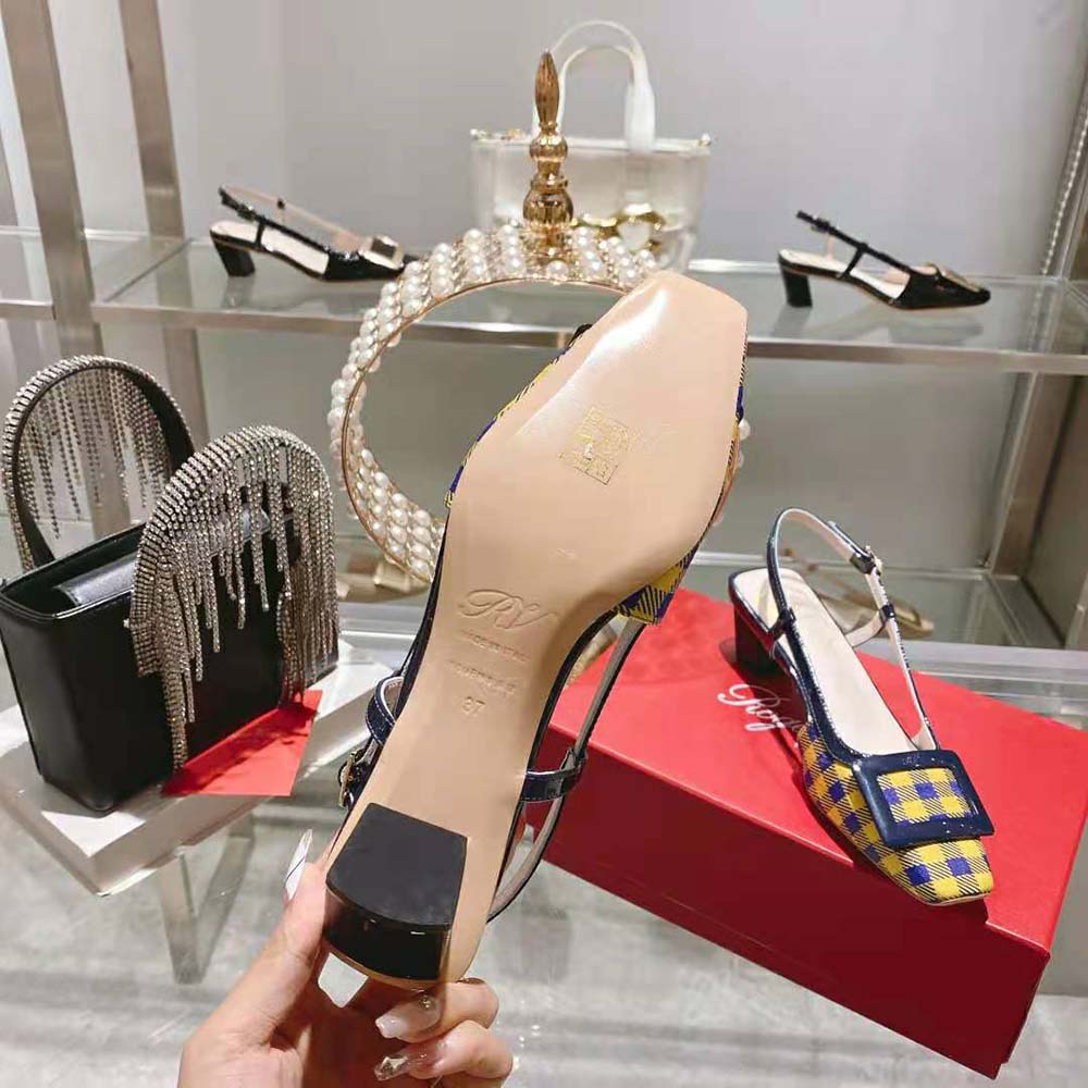 Roger Vivier Women Belle Vivier Lacquered Buckle Slingback Pumps in Fabric-Yellow - image 10