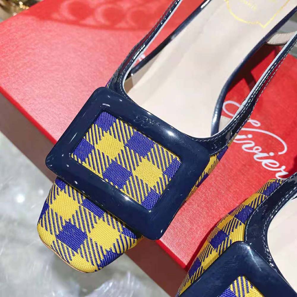 Roger Vivier Women Belle Vivier Lacquered Buckle Slingback Pumps in Fabric-Yellow - image 8