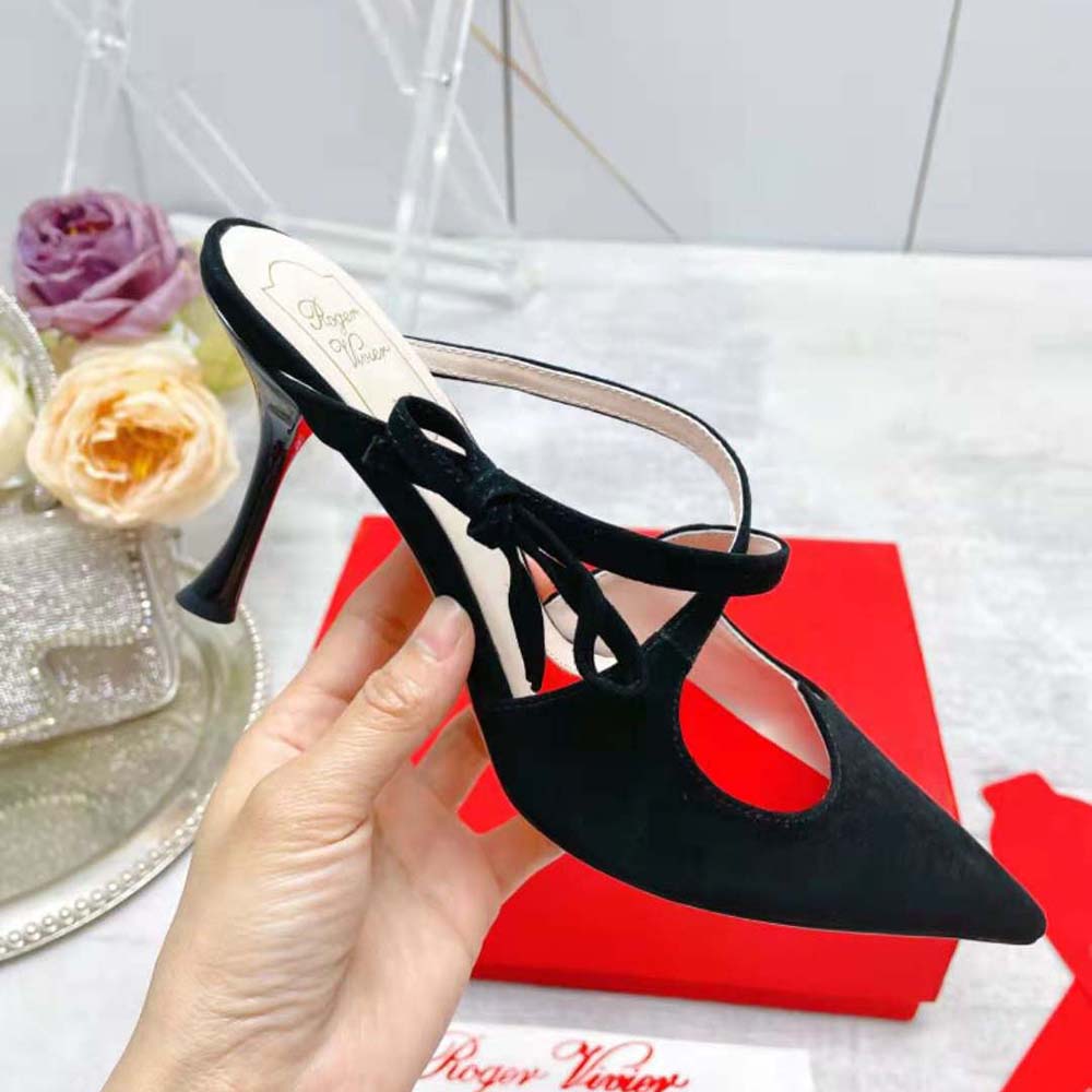 Roger Vivier Women I Love Vivier Bow String Mules in Suede-Black - image 6