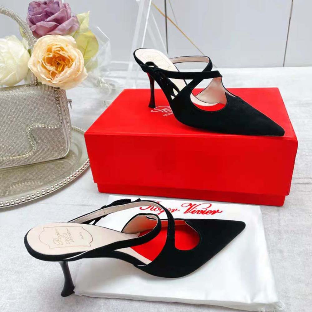 Roger Vivier Women I Love Vivier Bow String Mules in Suede-Black - image 5