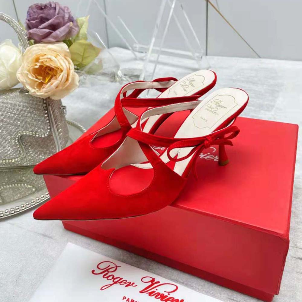 Roger Vivier Women I Love Vivier Bow String Mules in Suede-Red - image 4