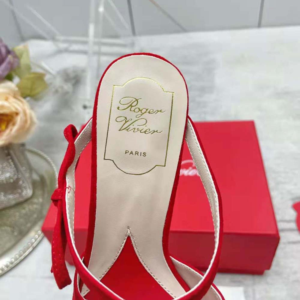 Roger Vivier Women I Love Vivier Bow String Mules in Suede-Red - image 8