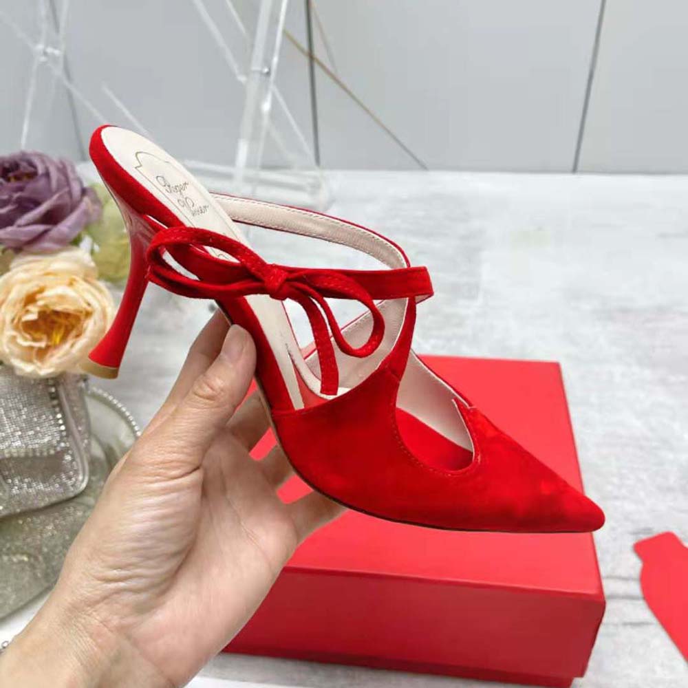 Roger Vivier Women I Love Vivier Bow String Mules in Suede-Red - image 6