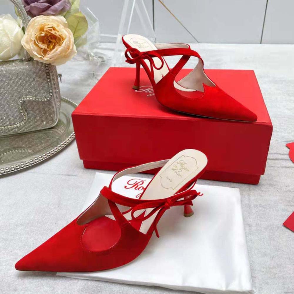 Roger Vivier Women I Love Vivier Bow String Mules in Suede-Red - image 5