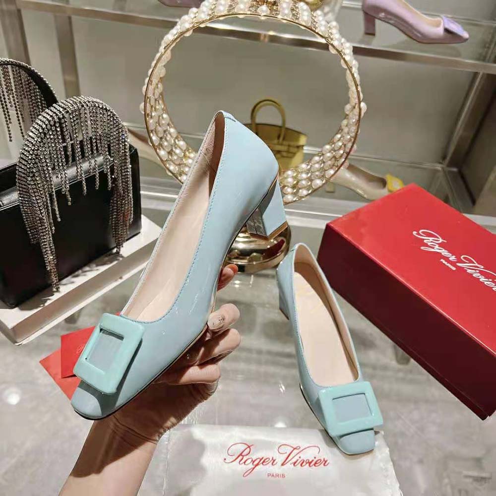 Roger Vivier Women Patent Leather Belle Vivier Pumps-Aqua - image 4