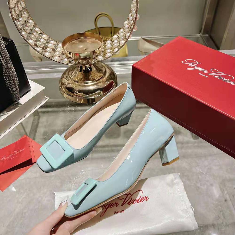 Roger Vivier Women Patent Leather Belle Vivier Pumps-Aqua - image 5