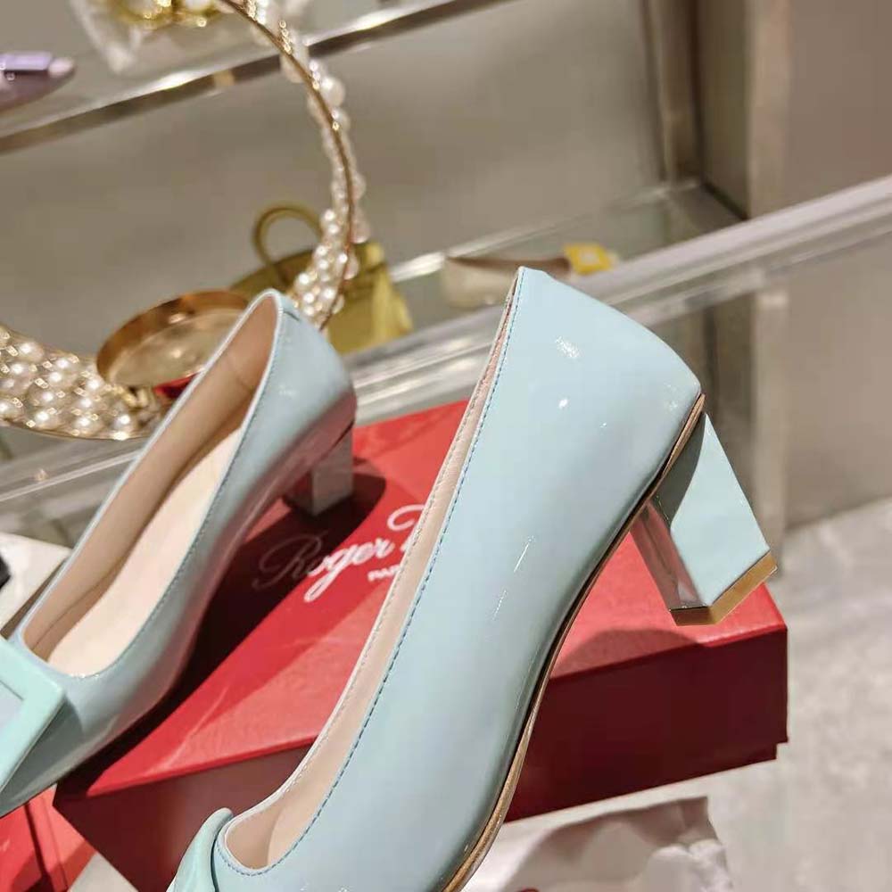 Roger Vivier Women Patent Leather Belle Vivier Pumps-Aqua - image 9