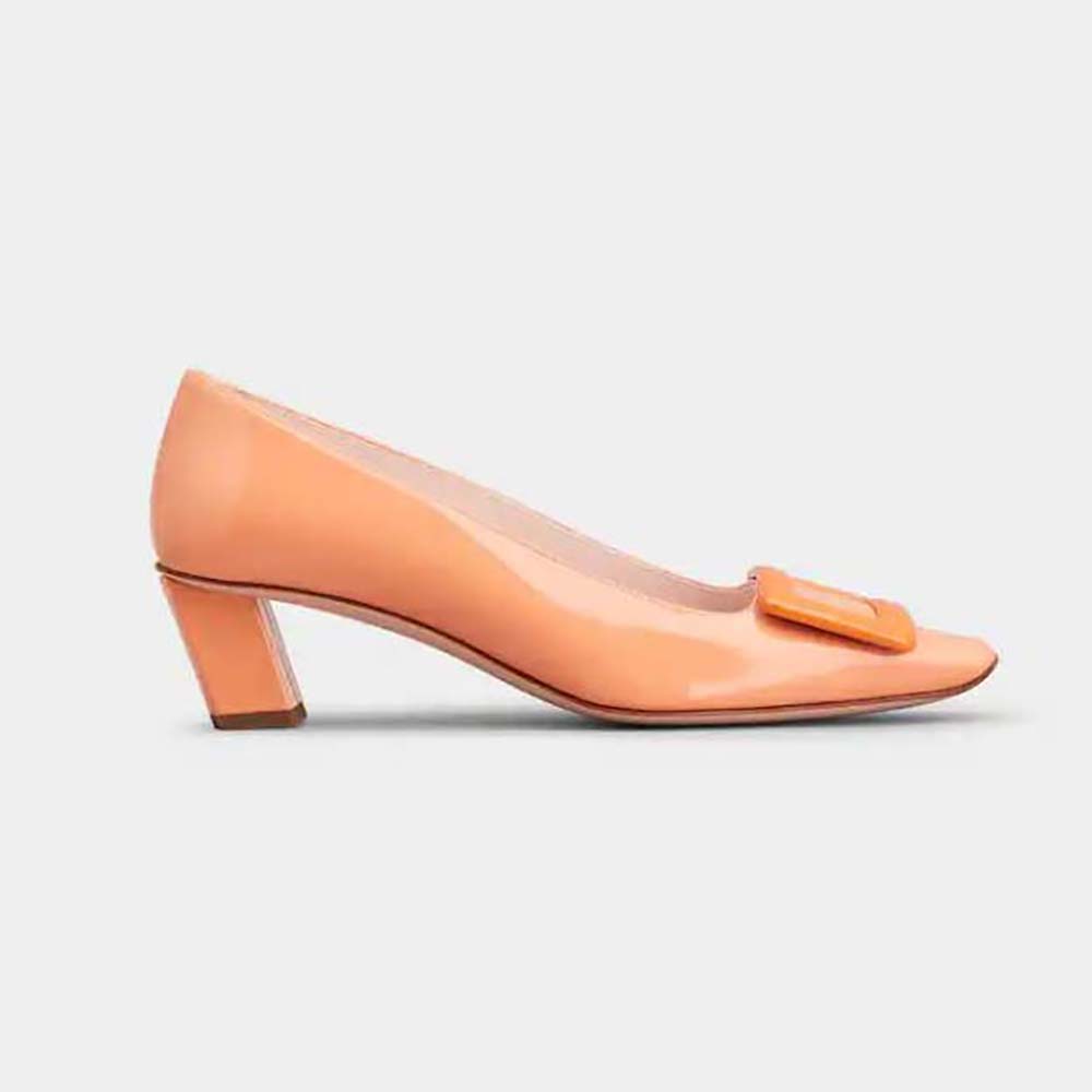 Side view of Roger Vivier Women Patent Leather Belle Vivier Pumps-Orange