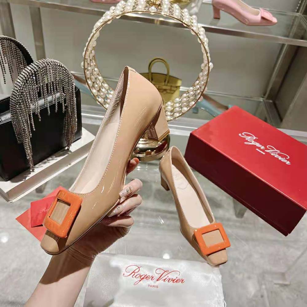 Roger Vivier Women Patent Leather Belle Vivier Pumps-Orange - image 7