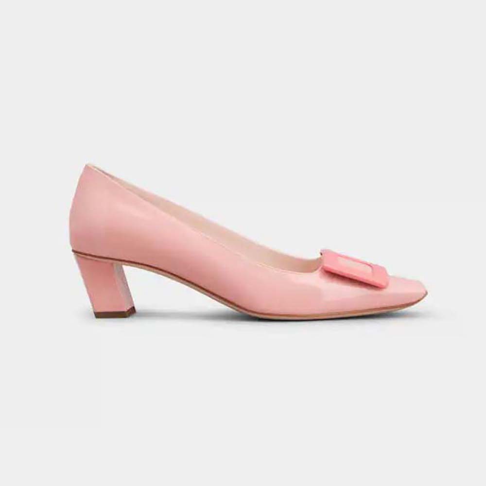 Side view of Roger Vivier Women Patent Leather Belle Vivier Pumps-Pink