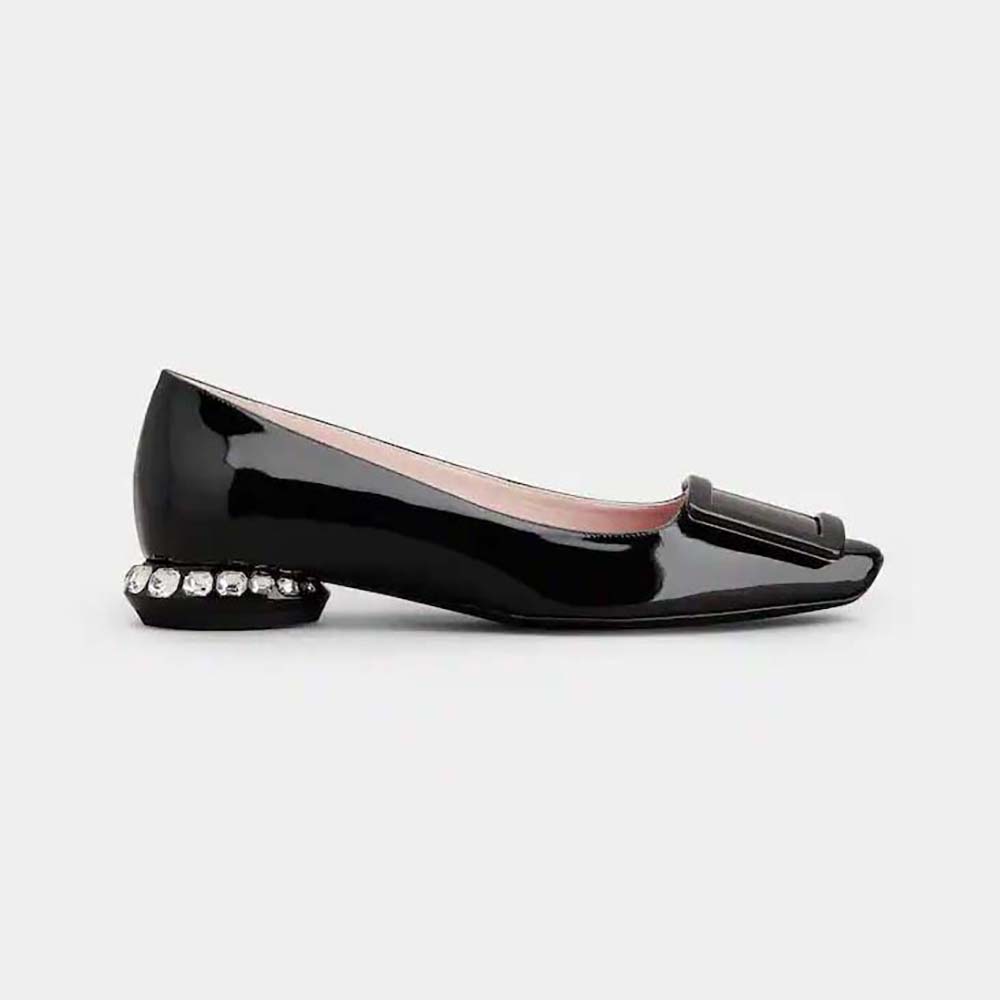 Side profile of Roger Vivier Women Strass Heel Covered Buckle Ballerinas in black nappa leather