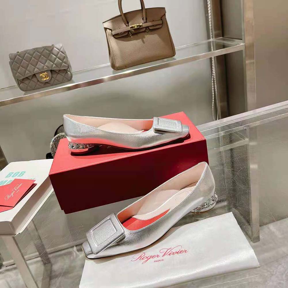 Roger Vivier Women Strass Heel Covered Buckle Ballerinas in Nappa Leather-Silver - image 6