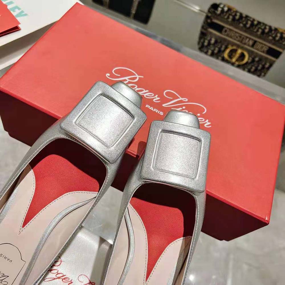 Roger Vivier Women Strass Heel Covered Buckle Ballerinas in Nappa Leather-Silver - image 8