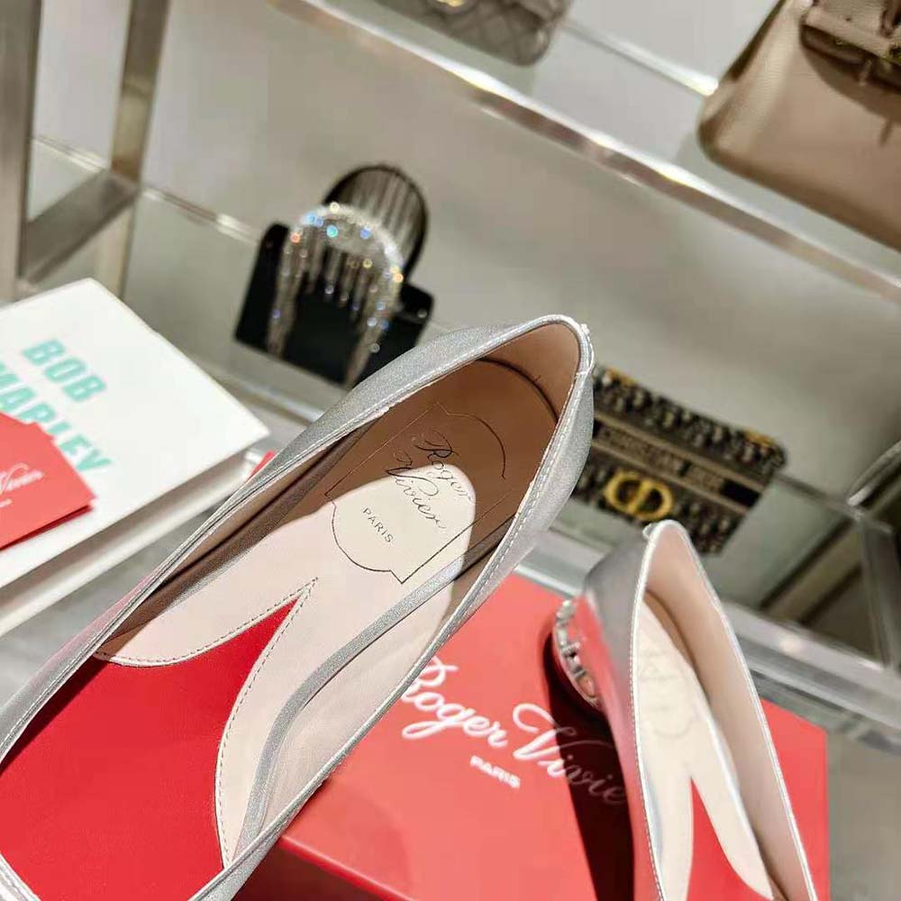 Roger Vivier Women Strass Heel Covered Buckle Ballerinas in Nappa Leather-Silver - image 9