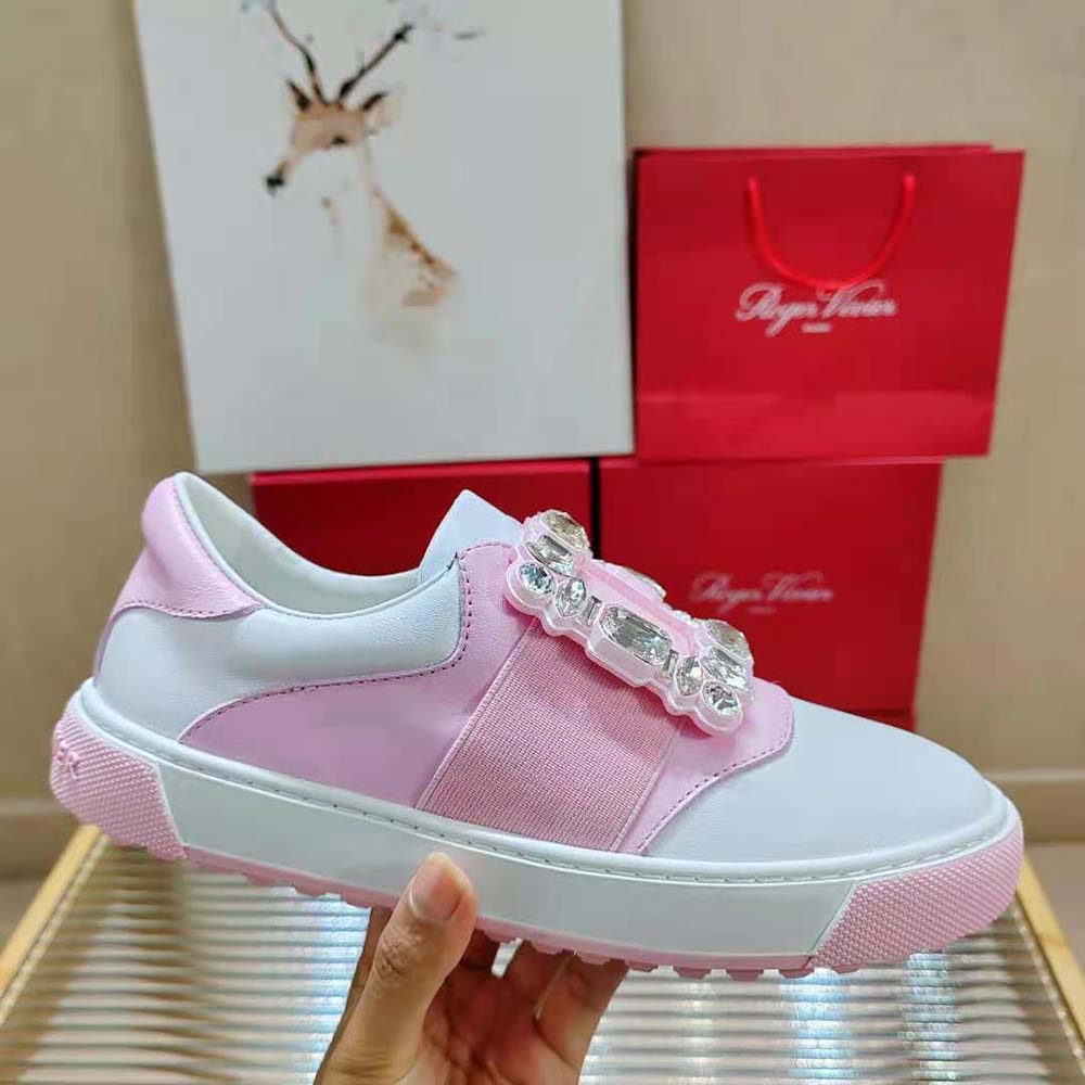 Roger Vivier Women Very Vivier Strass Buckle Sneakers in Leather-Pink - image 6