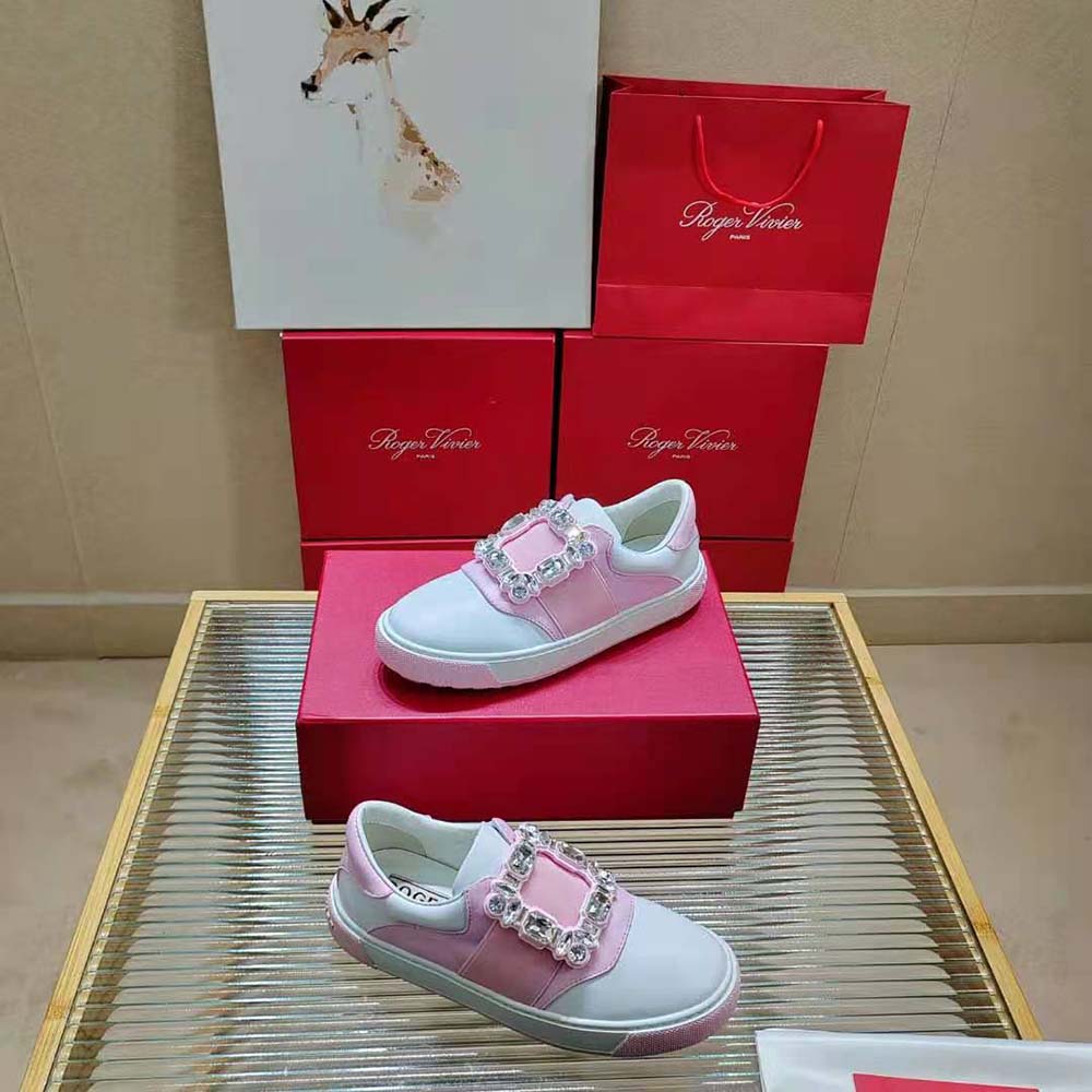 Roger Vivier Women Very Vivier Strass Buckle Sneakers in Leather-Pink - image 5
