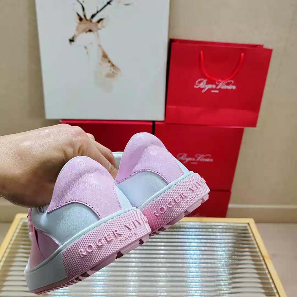 Roger Vivier Women Very Vivier Strass Buckle Sneakers in Leather-Pink - image 8