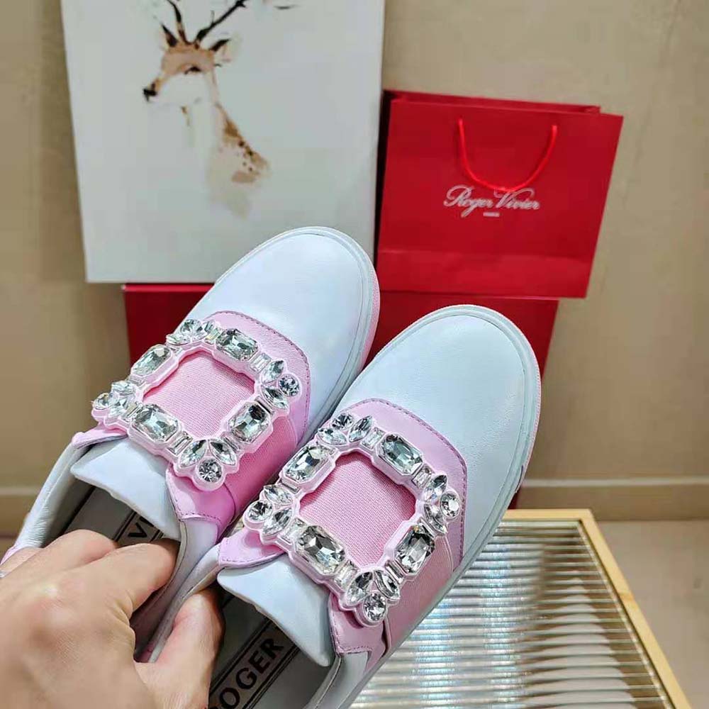 Roger Vivier Women Very Vivier Strass Buckle Sneakers in Leather-Pink - image 7