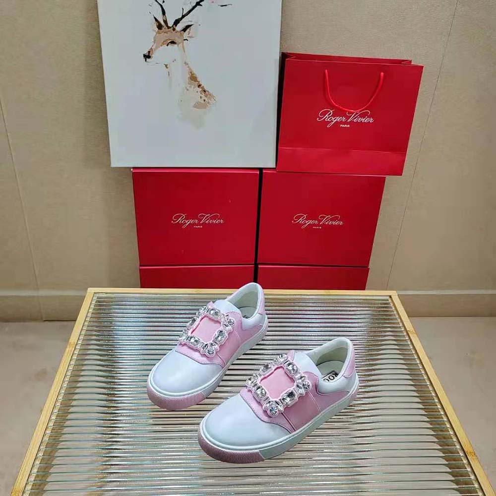 Roger Vivier Women Very Vivier Strass Buckle Sneakers in Leather-Pink - image 4