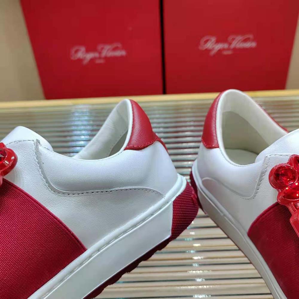 Roger Vivier Women Very Vivier Strass Buckle Sneakers in Leather-Red - image 5